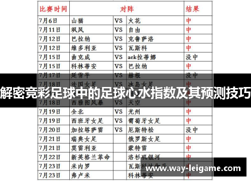 解密竞彩足球中的足球心水指数及其预测技巧